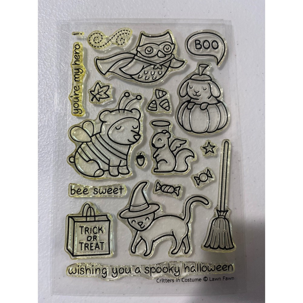 Lawn Fawn Critters in Costume Retired Halloween Clear Stamp Set Cat Owl Bear